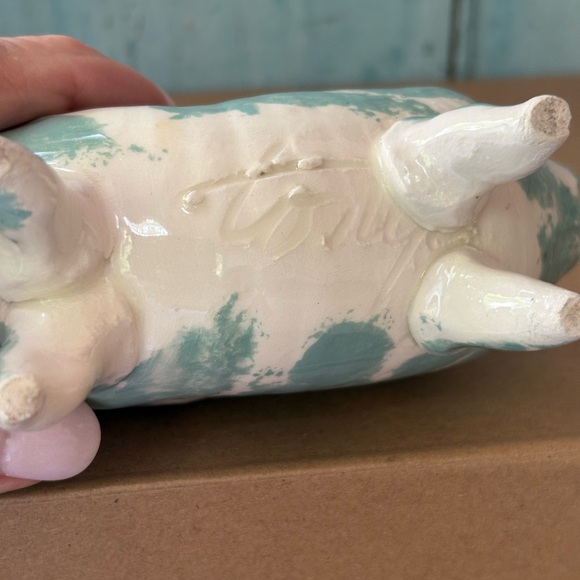 Hand-Crafted Ceramic Piggy Salt Shaker in Green and White - Picture 5 of 8